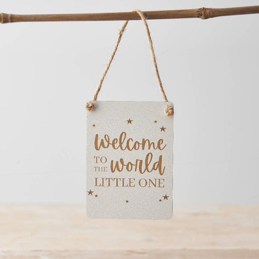 'Welcome To The World' Mini Metal Sign