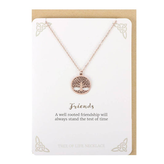 Rose Gold Friends Tree of Life Necklace with Greeting Card