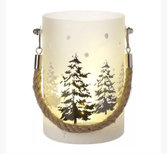 Forest Glass Lantern Light Up , 15cm